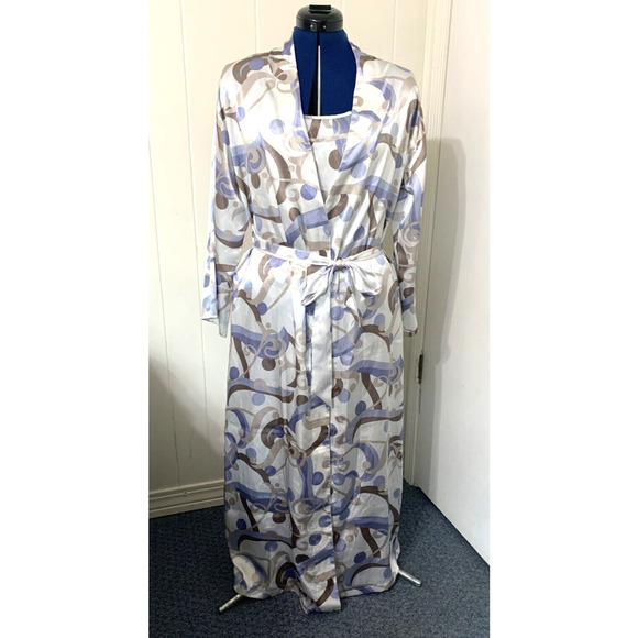 Halston Chifon Gown and Robe Matching Set Size Med Graphic Romantic Vacation - Picture 2 of 11